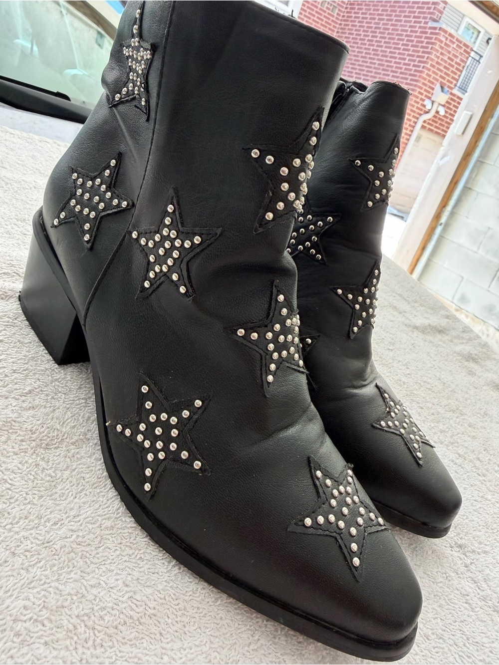 Studded Star Black Ankle Boots - Women's Fashion Booties